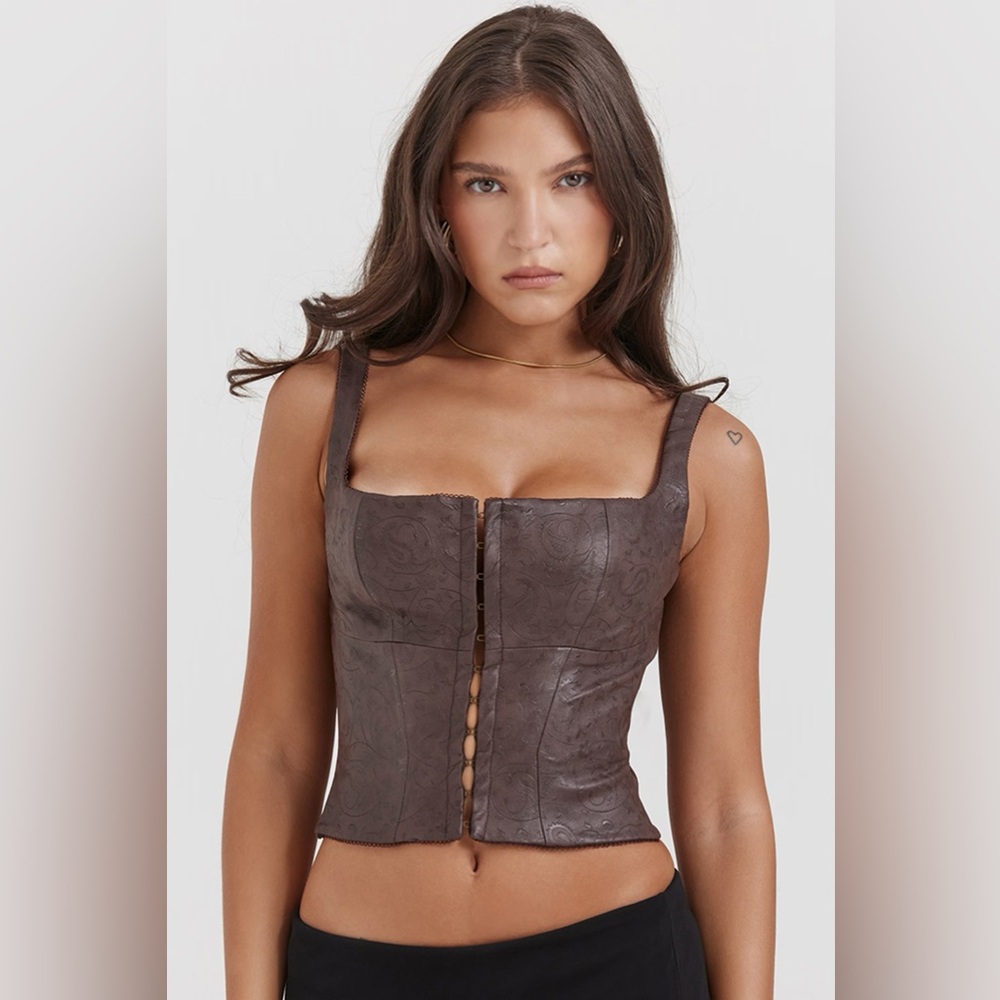 House of CB Pia brown vegan leather corset top